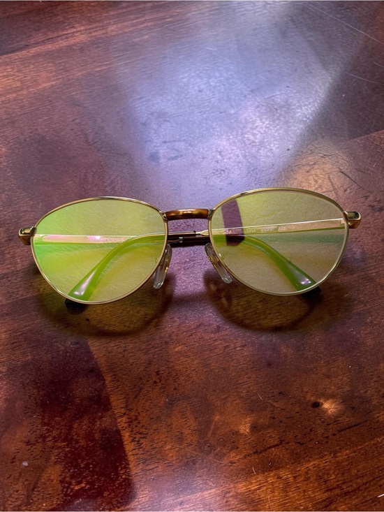 Gucci Accessories - Vintage Gucci GG 2477 Gold Oval Eyeglasses Italy Green Tinted Lenses New